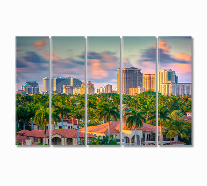 Florida City Skyline at Dusk United States Canvas Print-Canvas Print-CetArt-5 Panels-36x24 inches-CetArt