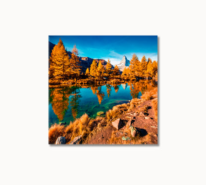 Autumn Morning on Lake Grindjisee Switzerland Canvas Print-Canvas Print-CetArt-1 panel-12x12 inches-CetArt