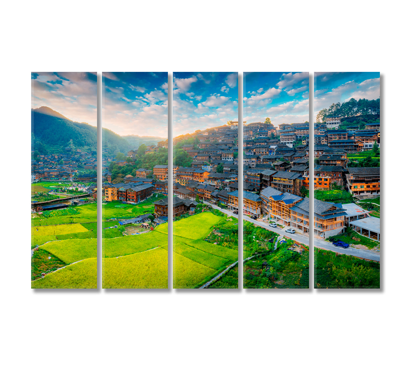 Terraces in Xijiang Miao Village Guizhou China Canvas Print-Canvas Print-CetArt-5 Panels-36x24 inches-CetArt