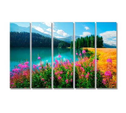 Summer Landscape On The Champferersee Lake Switzerland Canvas Print-Canvas Print-CetArt-5 Panels-36x24 inches-CetArt