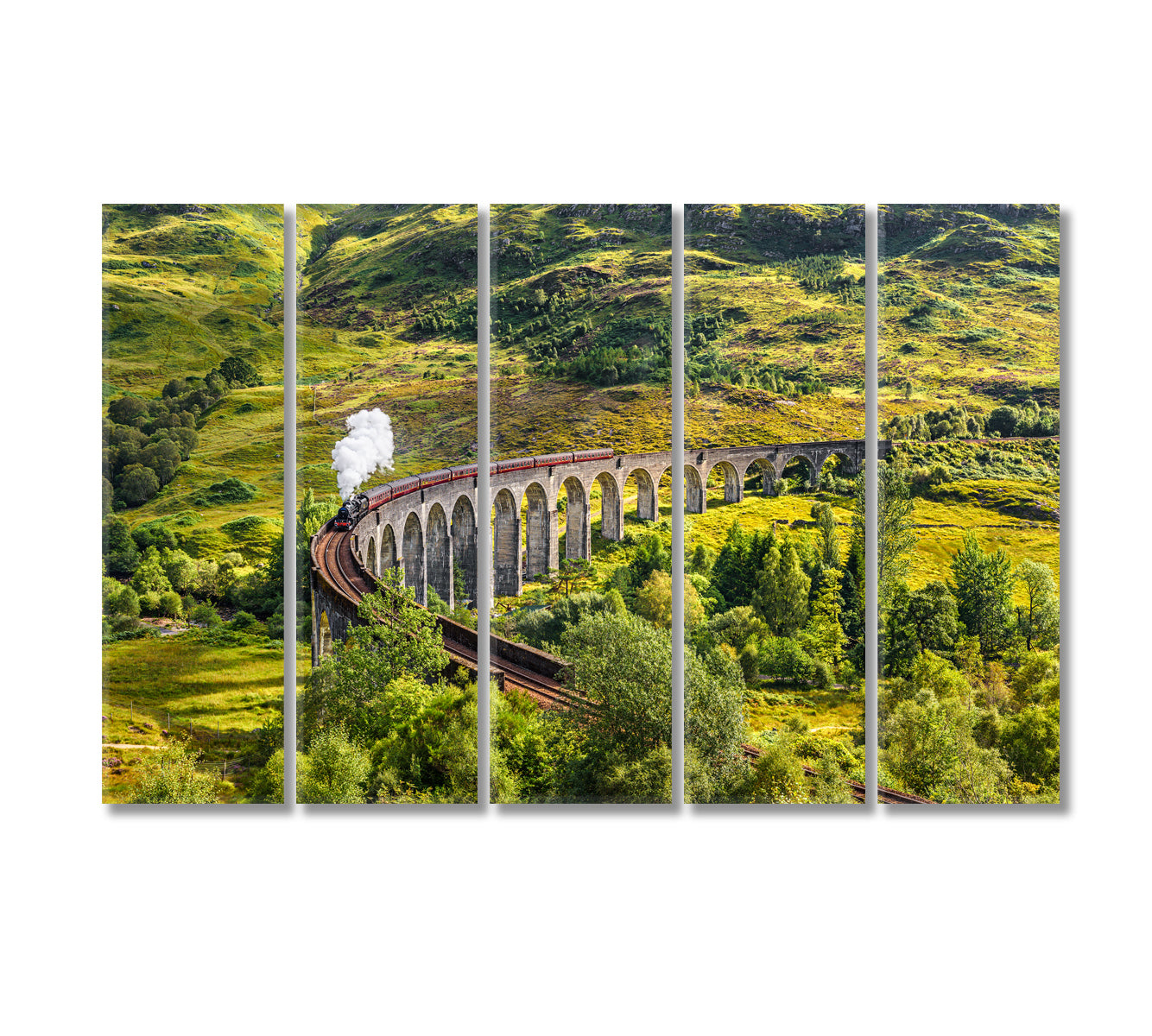 Glenfinnan Viaduct with Jacobite Steam Train Scotland Canvas Print-Canvas Print-CetArt-5 Panels-36x24 inches-CetArt