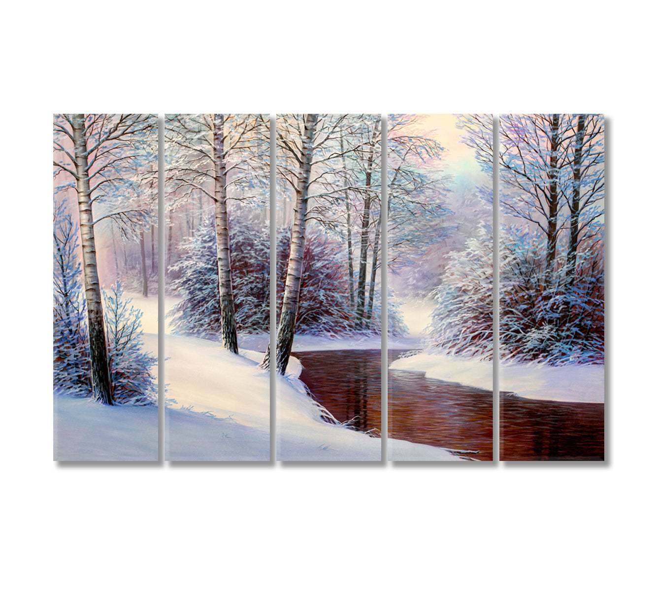 Winter Forest with River Canvas Print-Canvas Print-CetArt-5 Panels-36x24 inches-CetArt