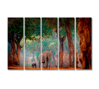 Elephant with Baby in Forest Mana Pools NP Zimbabwe Africa Canvas Print-Canvas Print-CetArt-5 Panels-36x24 inches-CetArt