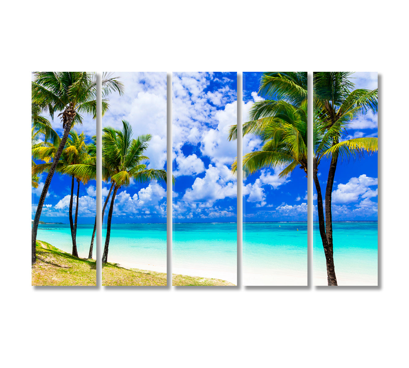 Beautiful Palm Beach with Turquoise Ocean Mauritius Canvas Print-Canvas Print-CetArt-5 Panels-36x24 inches-CetArt