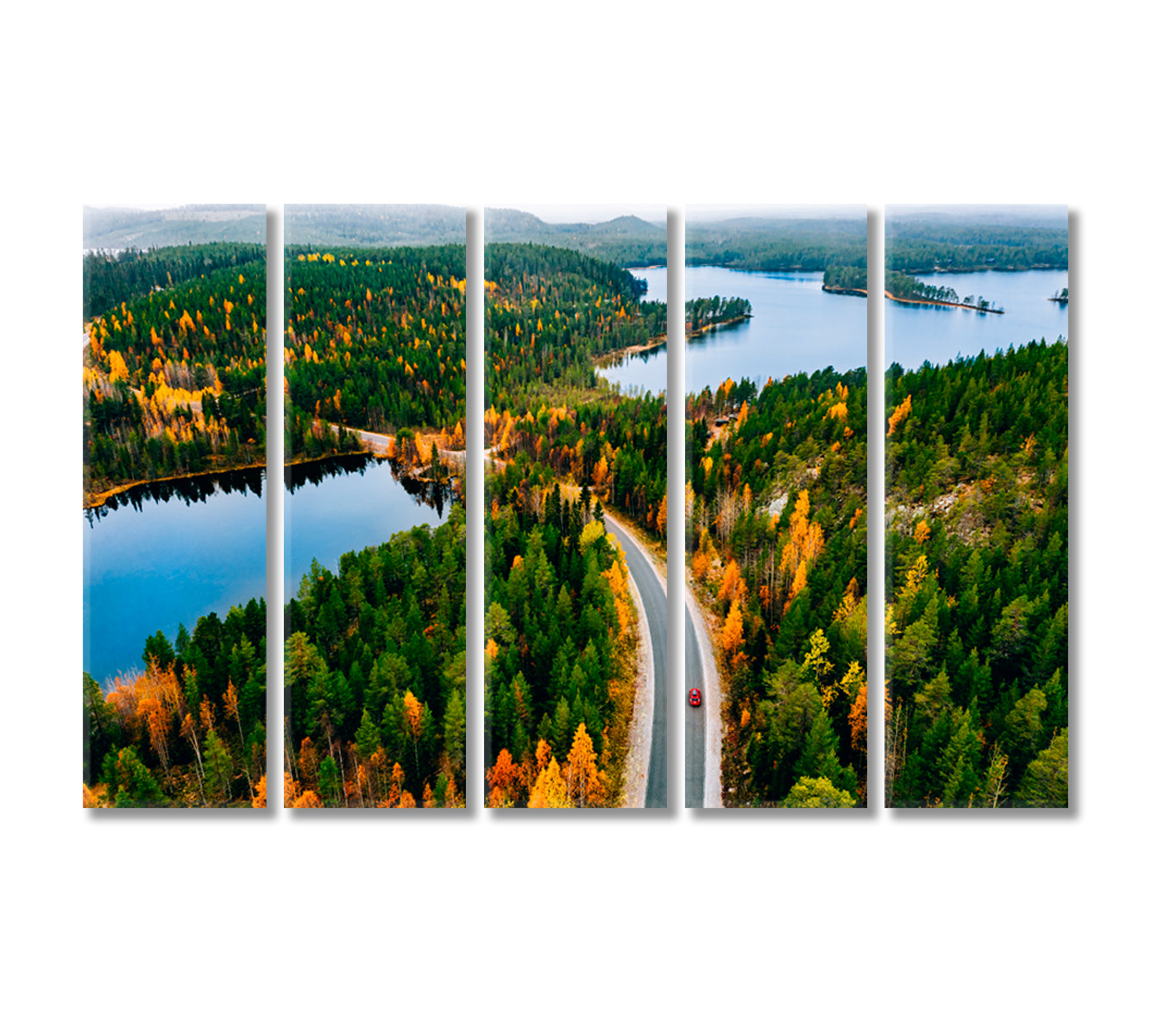 Autumn Forest with Blue Lake Finland Canvas Print-Canvas Print-CetArt-5 Panels-36x24 inches-CetArt