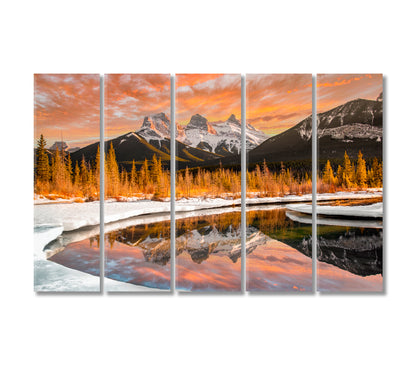 Three Sisters Mountains Landscape Alberta Canada Canvas Print-Canvas Print-CetArt-5 Panels-36x24 inches-CetArt