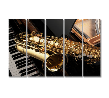 Alto Saxophone on Piano Canvas Print-Canvas Print-CetArt-5 Panels-36x24 inches-CetArt