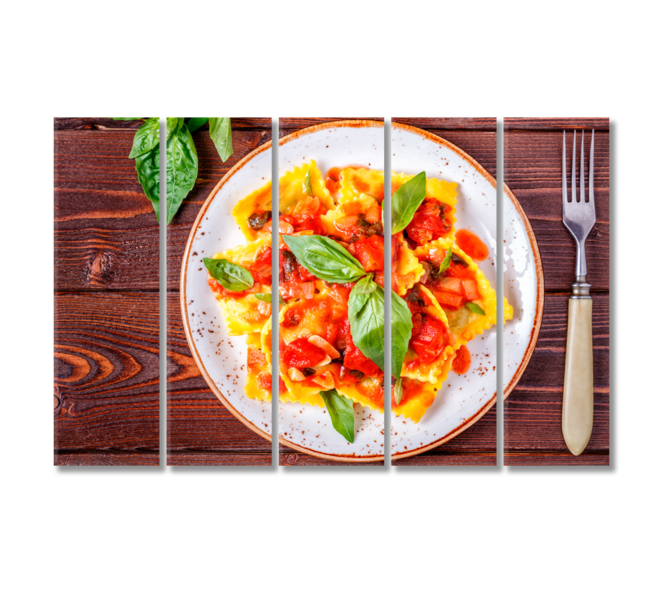 Ravioli with Tomato Sauce and Basil Canvas Print-Canvas Print-CetArt-5 Panels-36x24 inches-CetArt