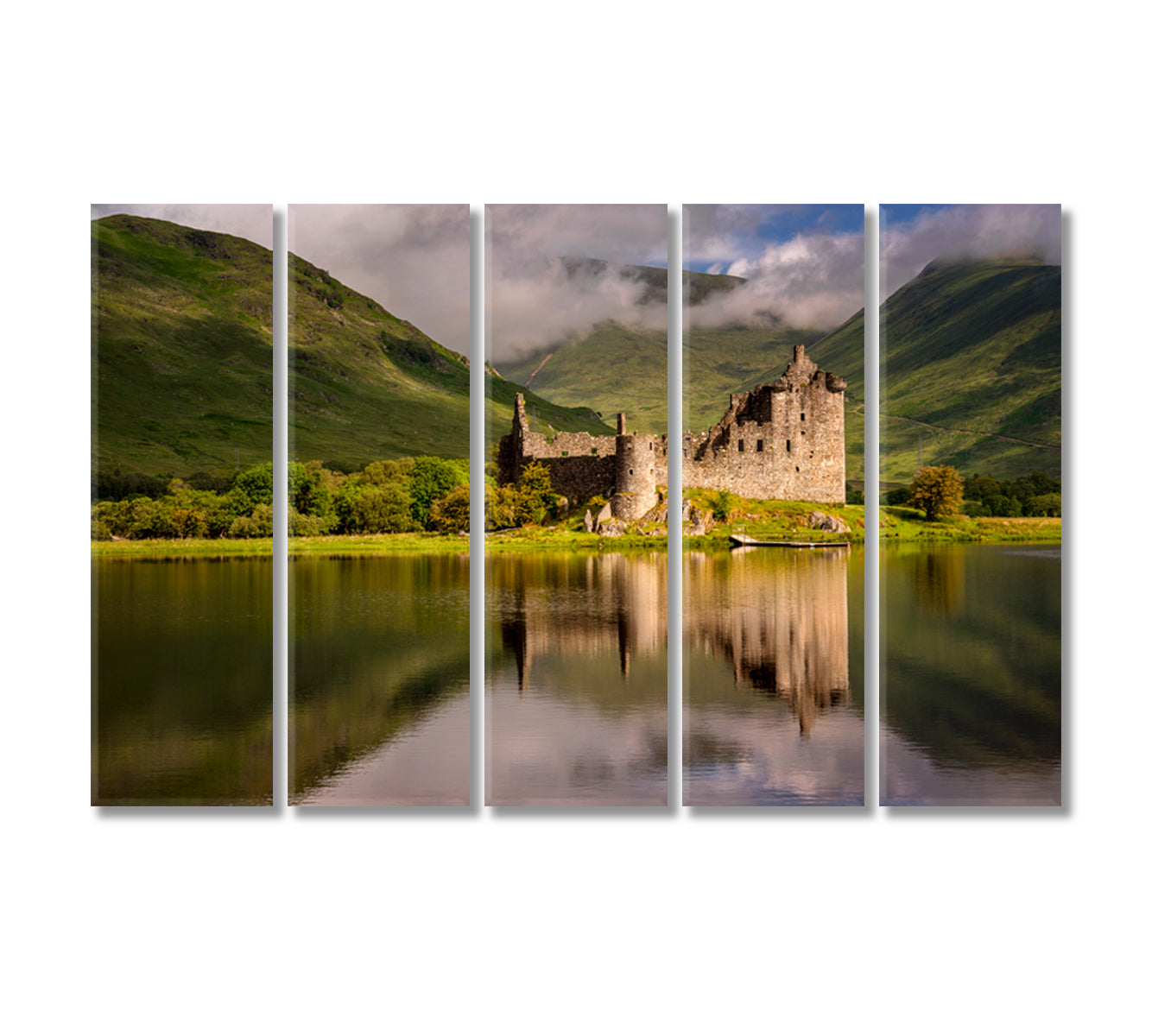 Reflection of Kilchurn Castle in Loch Ave Scotland Canvas Print-Canvas Print-CetArt-5 Panels-36x24 inches-CetArt