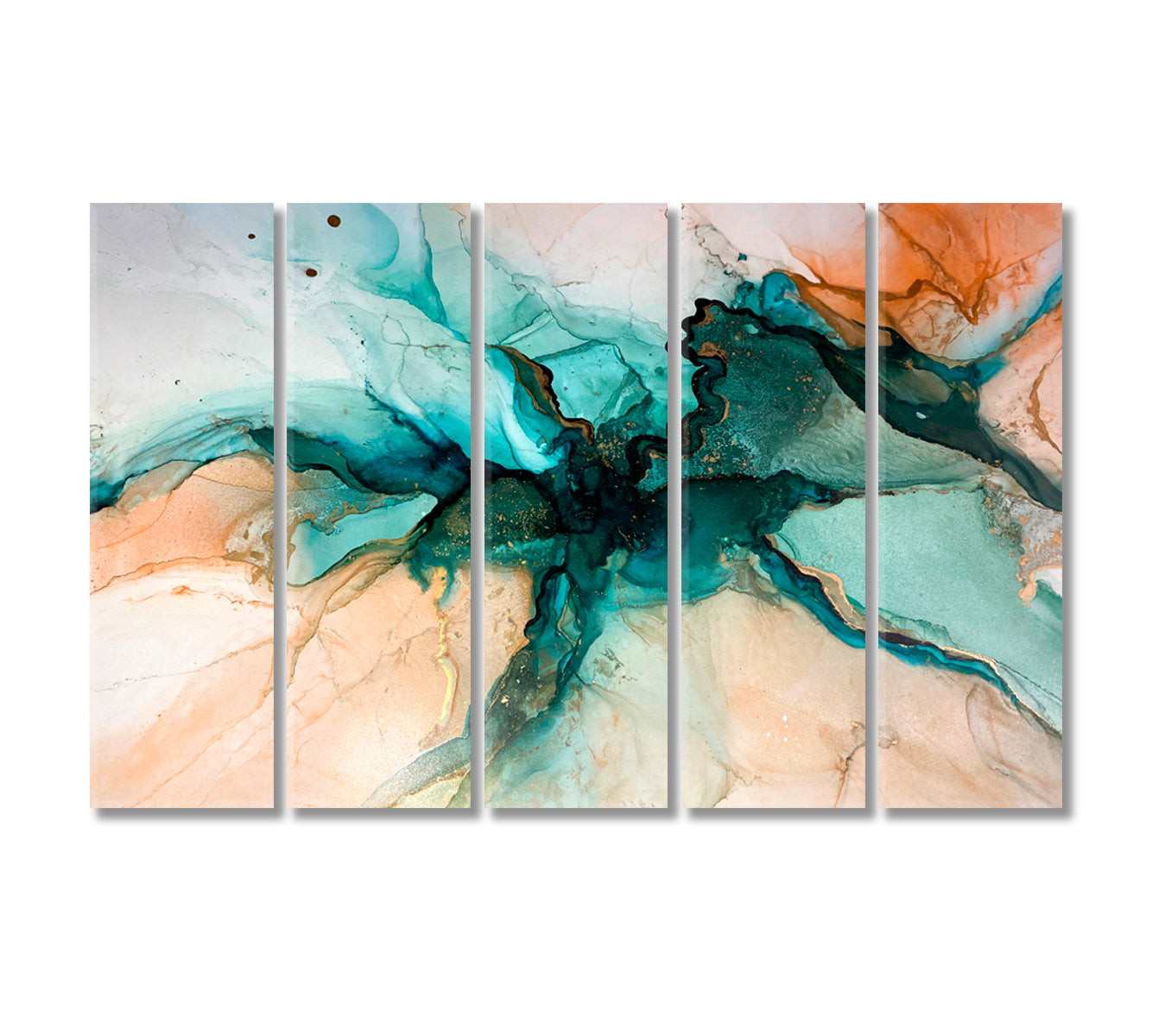 Mixed Liquid Green Paints Fluid Art Canvas Print-Canvas Print-CetArt-5 Panels-36x24 inches-CetArt