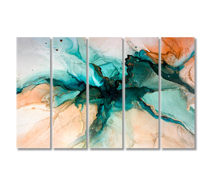 Mixed Liquid Green Paints Fluid Art Canvas Print-Canvas Print-CetArt-5 Panels-36x24 inches-CetArt