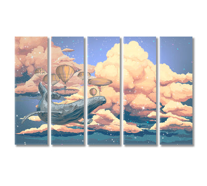 Whale in Sky with Air Balloons Canvas Print-Canvas Print-CetArt-5 Panels-36x24 inches-CetArt