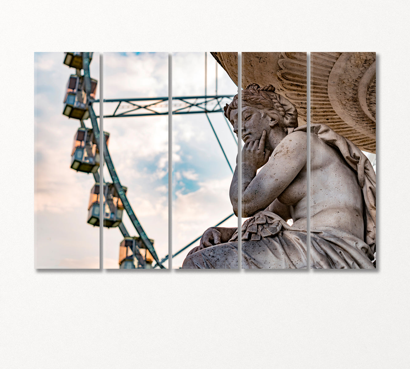 Sculpture of Fountain Danubius Budapest Hungary Canvas Print-Canvas Print-CetArt-5 Panels-36x24 inches-CetArt