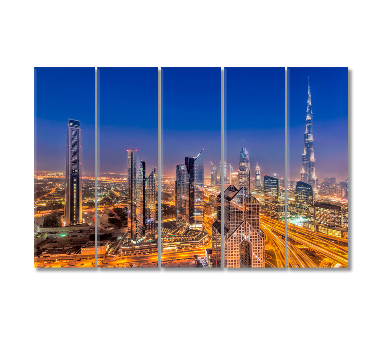 Night Cityscape of Dubai United Arab Emirates Canvas Print-Canvas Print-CetArt-5 Panels-36x24 inches-CetArt