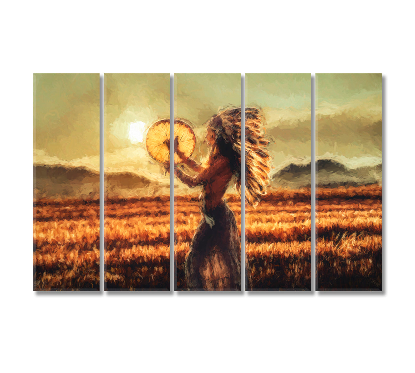 Beautiful Girl Playing on Drum Canvas Print-Canvas Print-CetArt-5 Panels-36x24 inches-CetArt