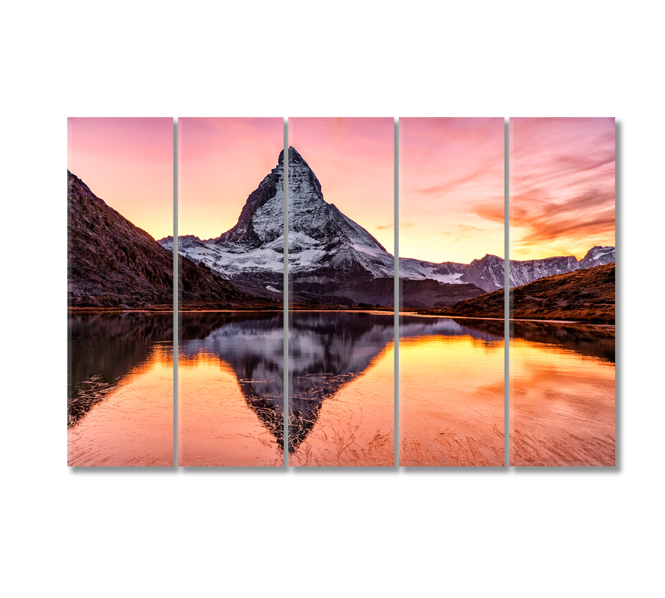 Matterhorn Mountain Peak Reflected in Riffelsee Lake Switzerland Canvas Print-Canvas Print-CetArt-5 Panels-36x24 inches-CetArt