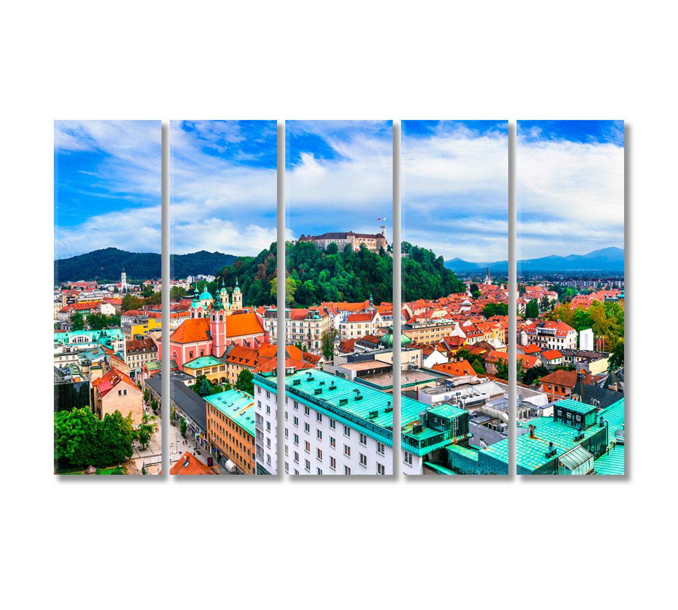 Castle and Old Town Ljubljana Slovenia Canvas Print-Canvas Print-CetArt-5 Panels-36x24 inches-CetArt