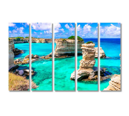 Torre di Sant Andrea Beach Apulia Italy Canvas Print-Canvas Print-CetArt-5 Panels-36x24 inches-CetArt