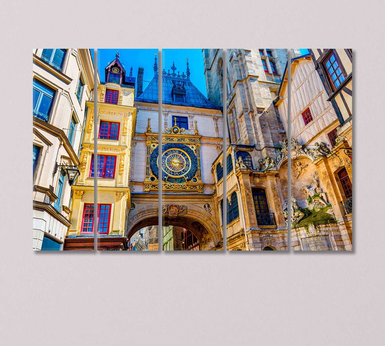 Large Astronomical Clock in Rouen France Canvas Print-Canvas Print-CetArt-5 Panels-36x24 inches-CetArt