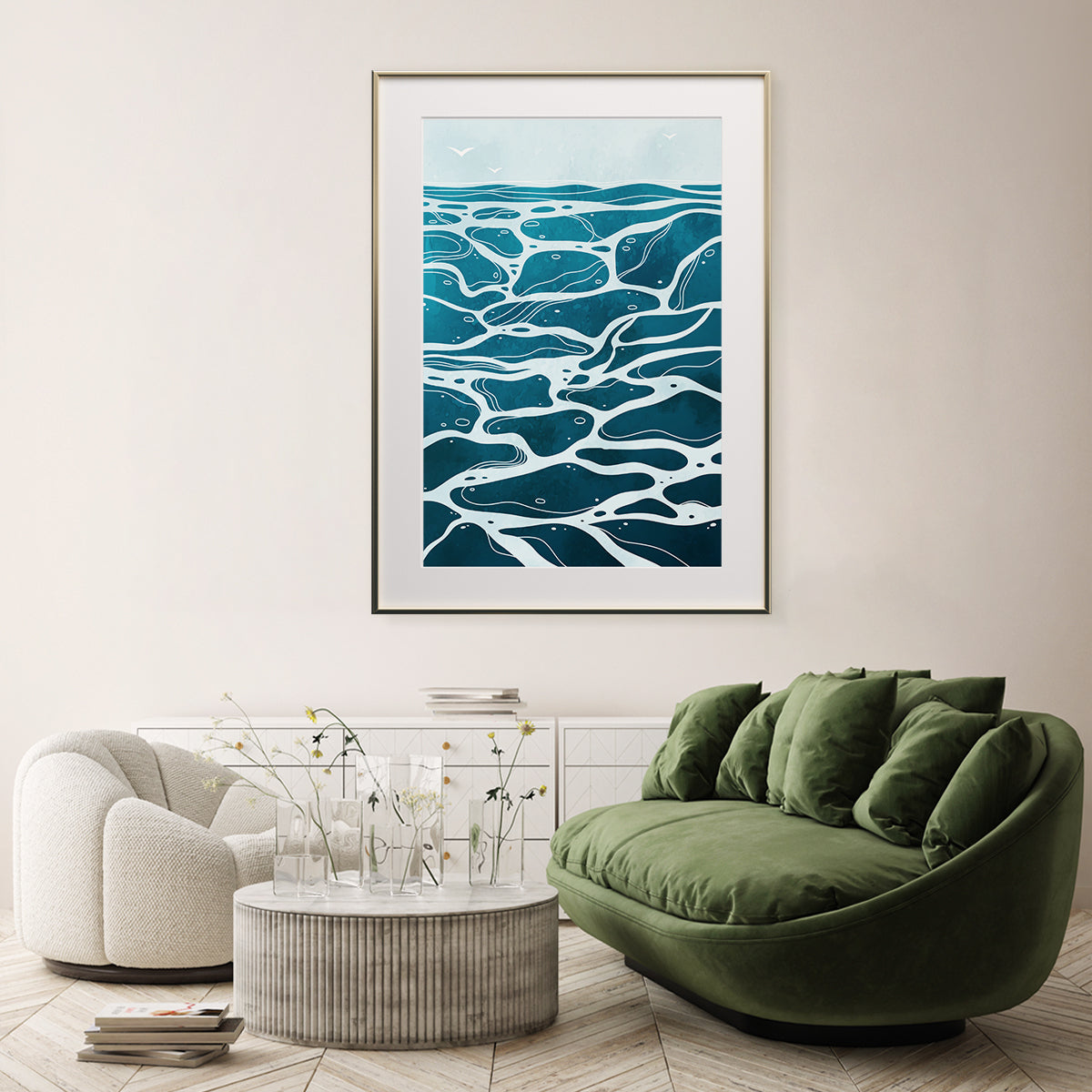 Abstract Blue Sea Waves Living Room Art Posters Japanese Style-Vertical Posters NOT FRAMED-CetArt-8″x10″ inches-CetArt