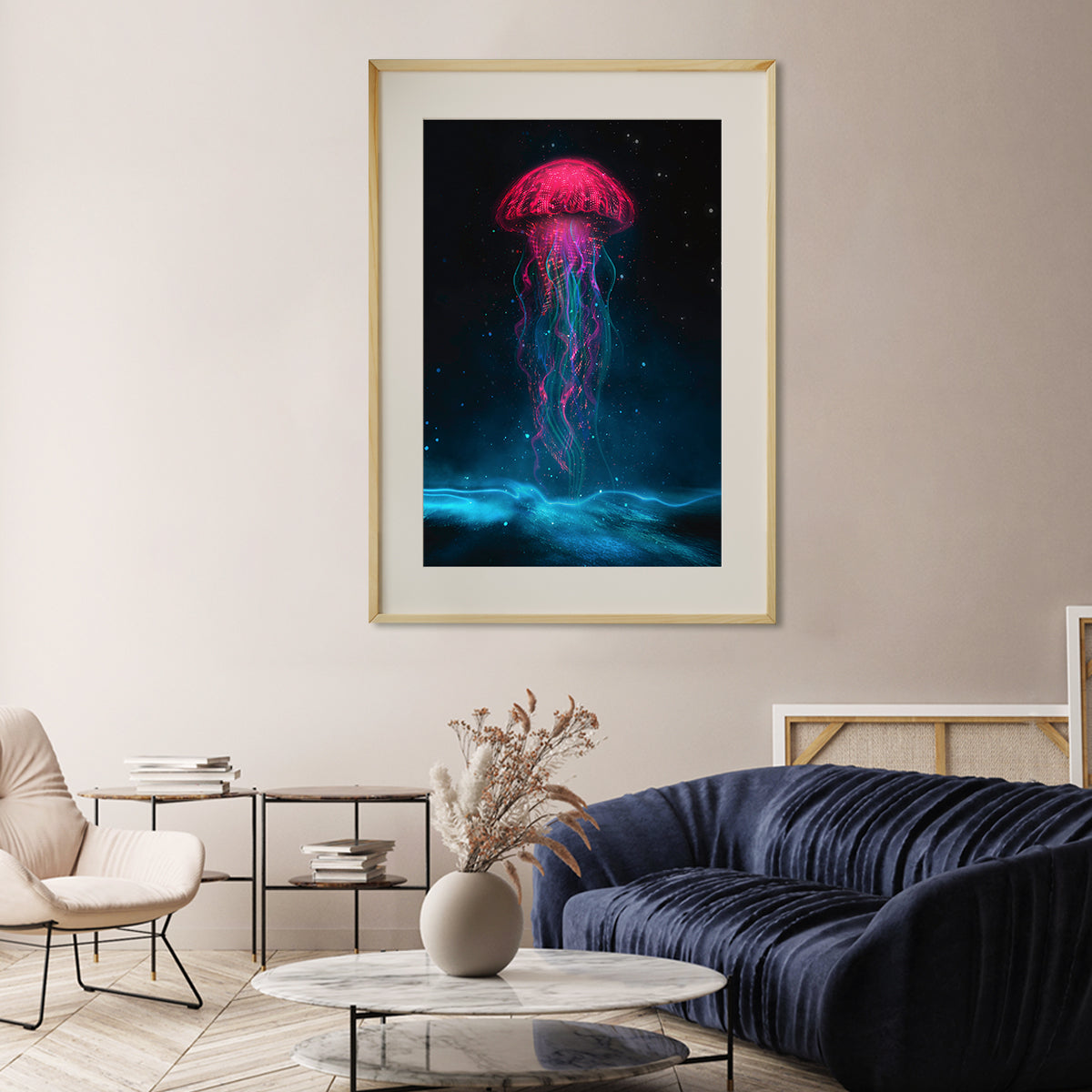 Neon Jellyfish Silhouette Posters Prints Abstract Wall Art-Vertical Posters NOT FRAMED-CetArt-8″x10″ inches-CetArt