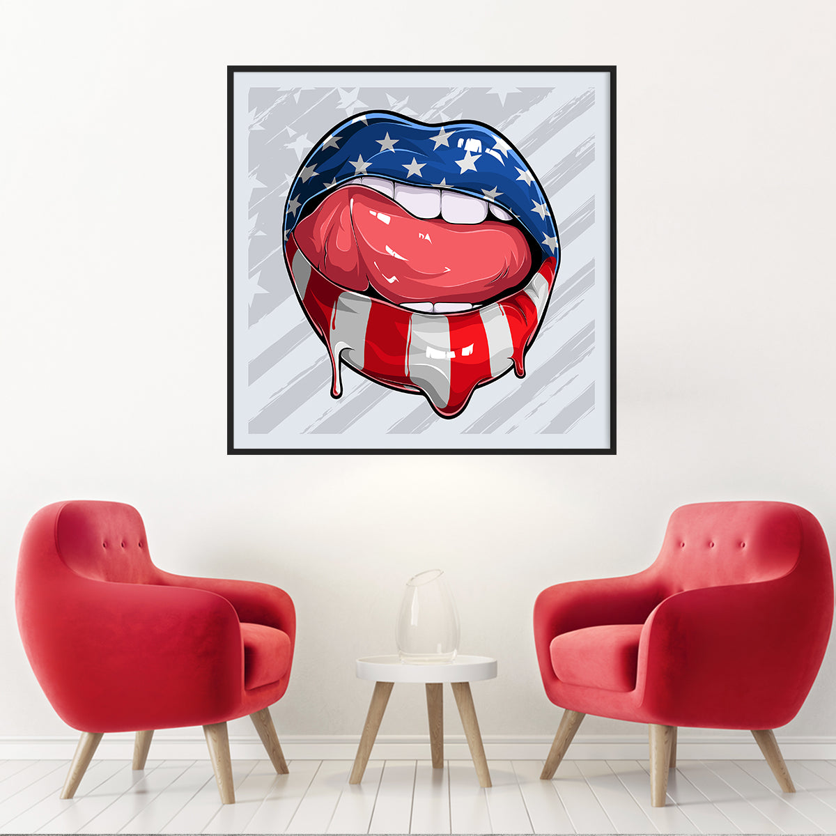 Woman Lips with American Flag Creative Poster-Square Posters NOT FRAMED-CetArt-8″x8″ inches-CetArt