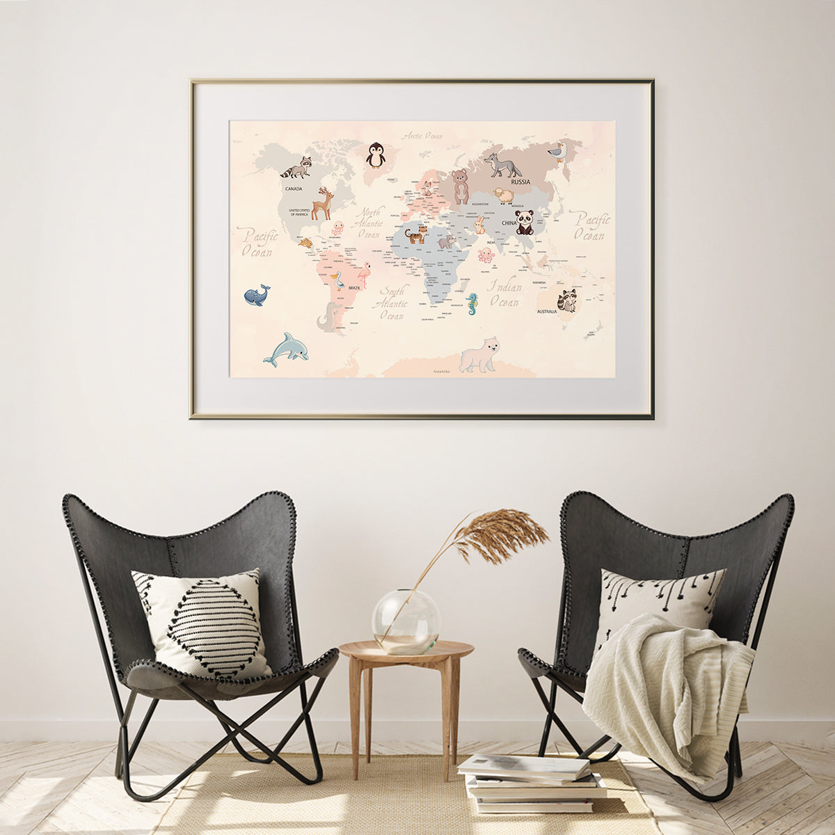 Animals World Map Kids Room Poster Ideas-Horizontal Posters NOT FRAMED-CetArt-10″x8″ inches-CetArt