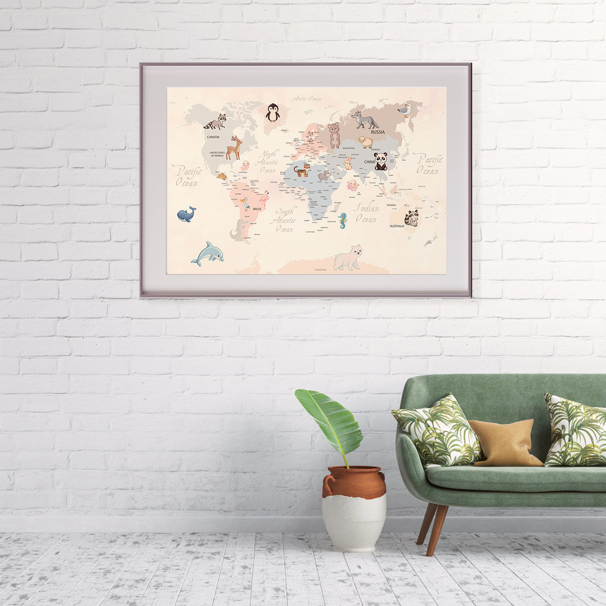 Animals World Map Kids Room Poster Ideas-Horizontal Posters NOT FRAMED-CetArt-10″x8″ inches-CetArt