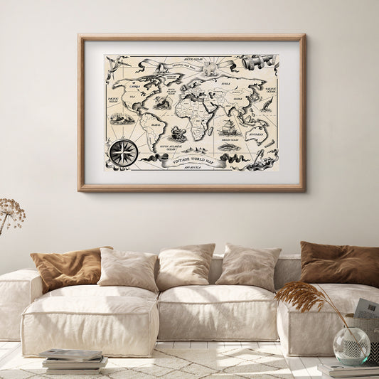 Vintage Old World Map Modern Art Poster-Horizontal Posters NOT FRAMED-CetArt-10″x8″ inches-CetArt