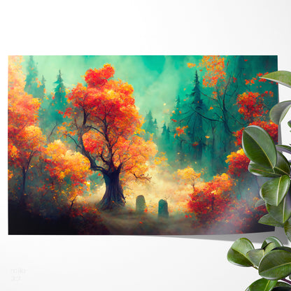 Beautiful Mysterious Autumn Forest Poster Print Modern Wall Art-Horizontal Posters NOT FRAMED-CetArt-10″x8″ inches-CetArt