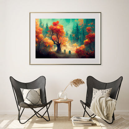 Beautiful Mysterious Autumn Forest Poster Print Modern Wall Art-Horizontal Posters NOT FRAMED-CetArt-10″x8″ inches-CetArt