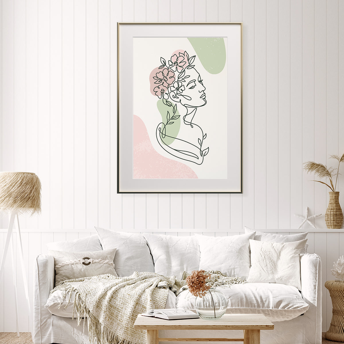 Beautiful Woman Silhouette With Flowers Line Art Prints and Posters-Vertical Posters NOT FRAMED-CetArt-8″x10″ inches-CetArt