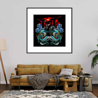 Biker with Dragons Japanese Art Posters For Room-Square Posters NOT FRAMED-CetArt-8″x8″ inches-CetArt