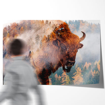 Bison with Foggy Forest Creative Poster Wall Art-Horizontal Posters NOT FRAMED-CetArt-10″x8″ inches-CetArt