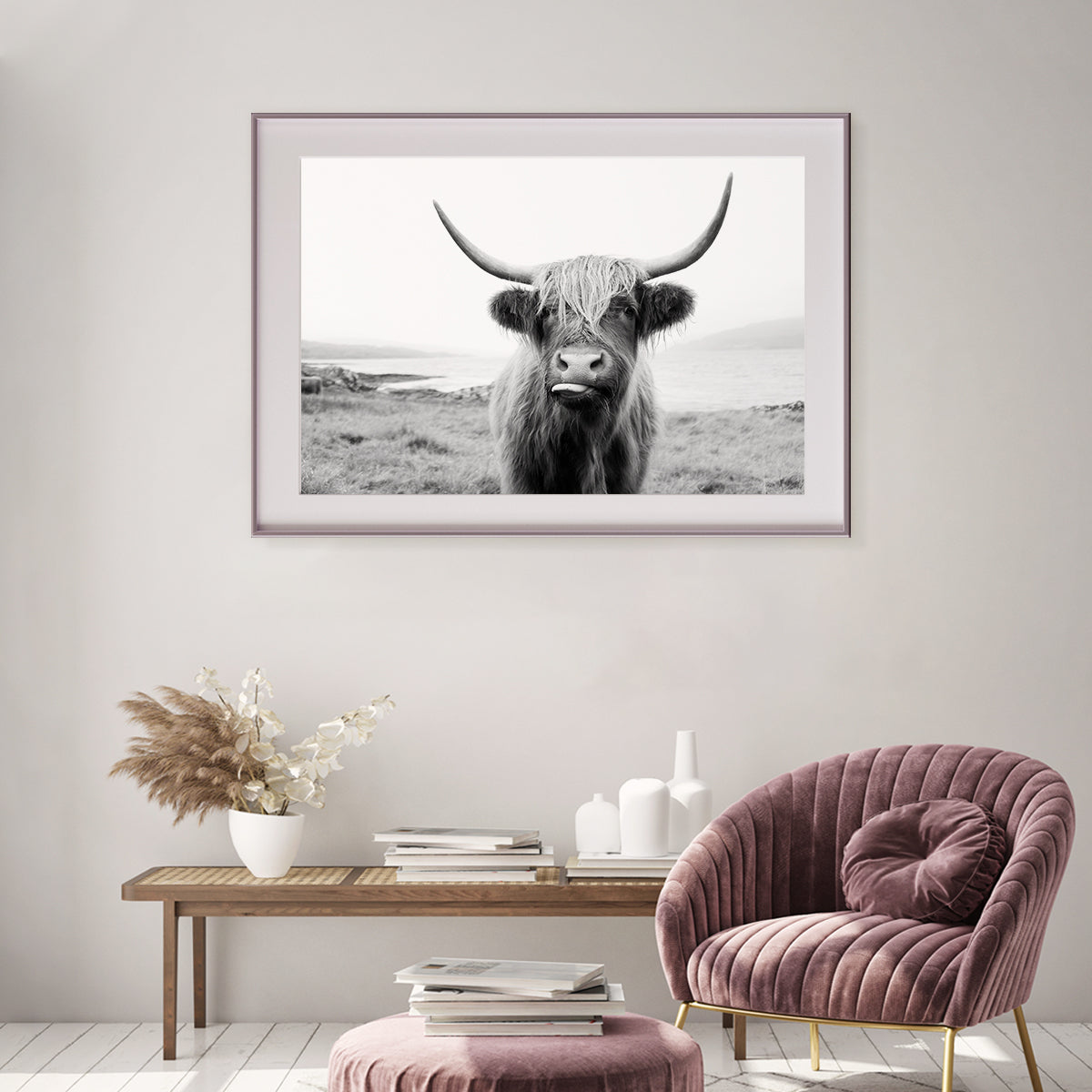 Black and White Scottish Highland Cow Room Posters-Horizontal Posters NOT FRAMED-CetArt-10″x8″ inches-CetArt