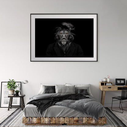 Black and White Lion Portrait in Suit Modern Art Poster Print-Horizontal Posters NOT FRAMED-CetArt-10″x8″ inches-CetArt