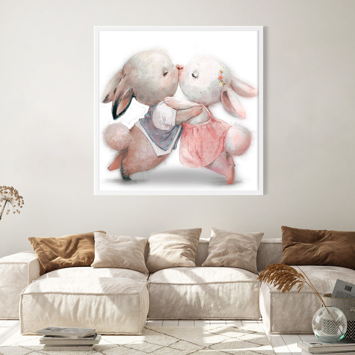 Cute Bunny Couple Posters For Wall-Square Posters NOT FRAMED-CetArt-8″x8″ inches-CetArt