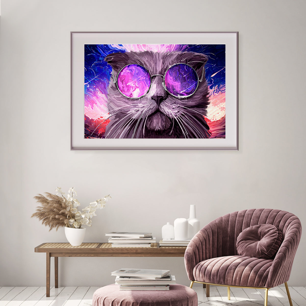 Cat in Round Glasses Modern Art Poster-Horizontal Posters NOT FRAMED-CetArt-10″x8″ inches-CetArt