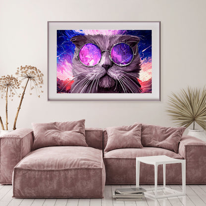 Cat in Round Glasses Modern Art Poster-Horizontal Posters NOT FRAMED-CetArt-10″x8″ inches-CetArt