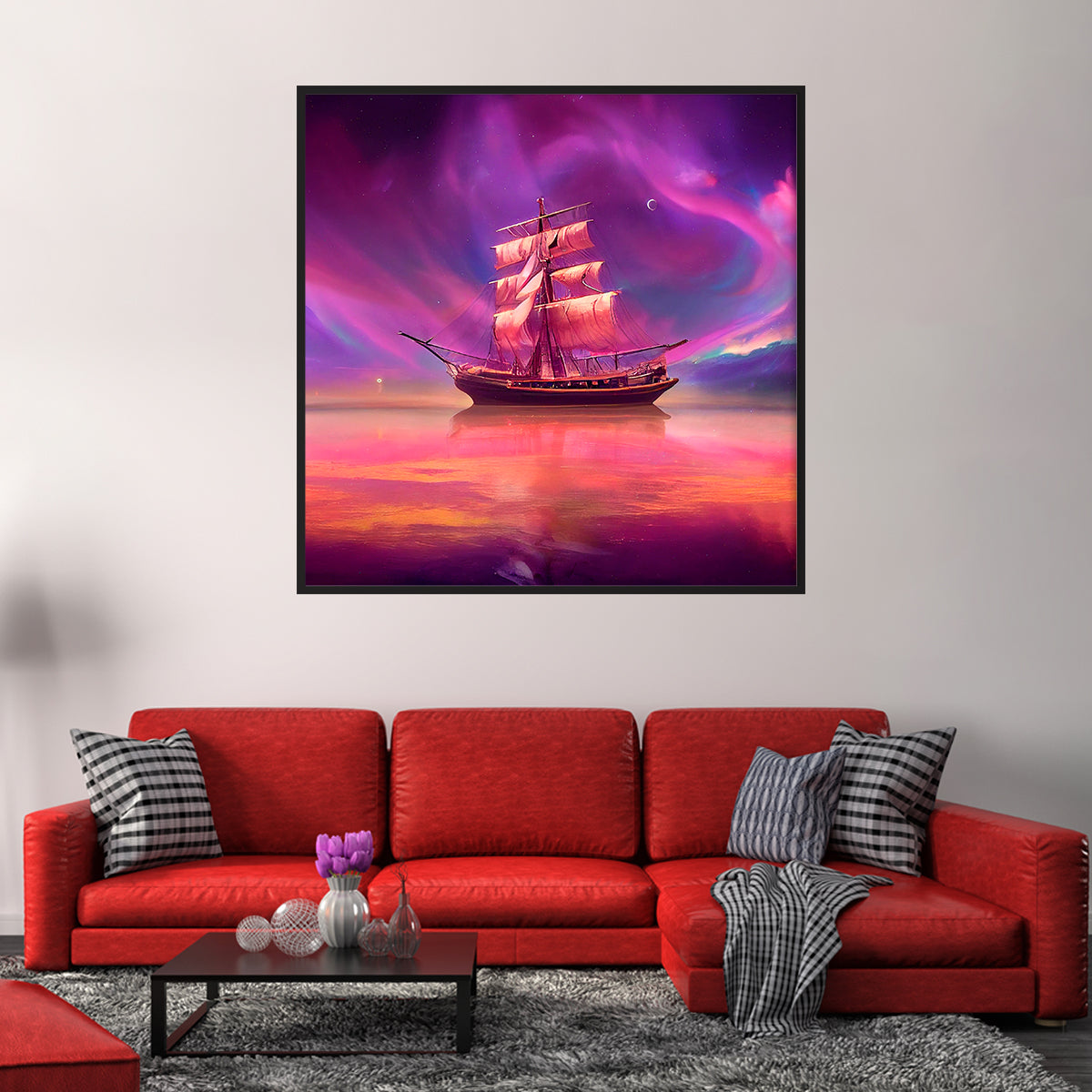 Magic Ship Under Northern Lights-Square Posters NOT FRAMED-CetArt-8″x8″ inches-CetArt