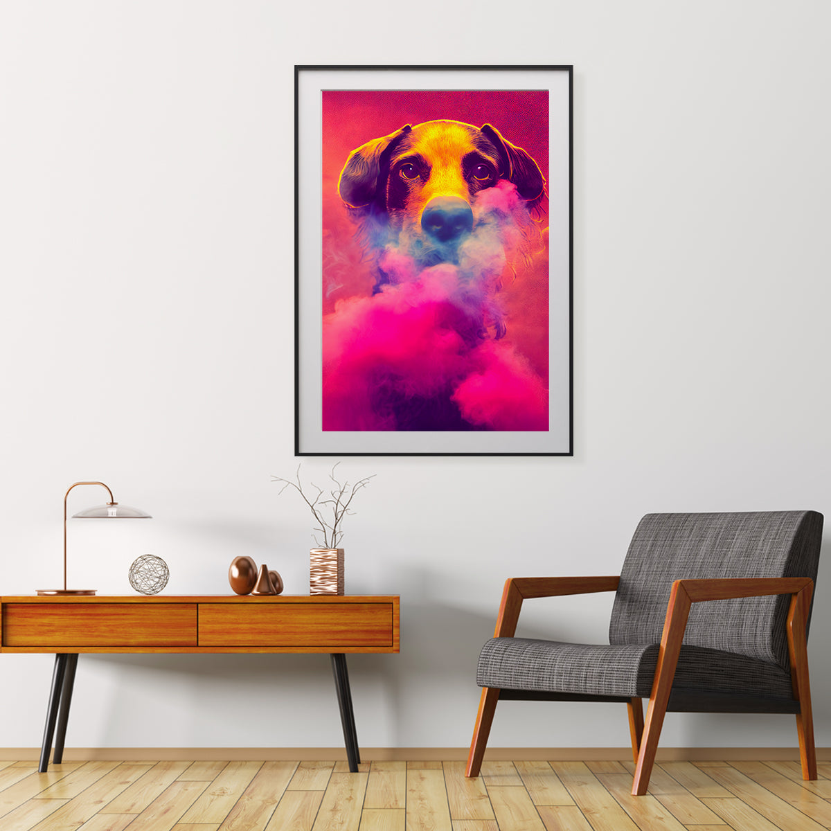 Stunning Dog Portrait in Pink Mist Modern Art Poster-Vertical Posters NOT FRAMED-CetArt-8″x10″ inches-CetArt