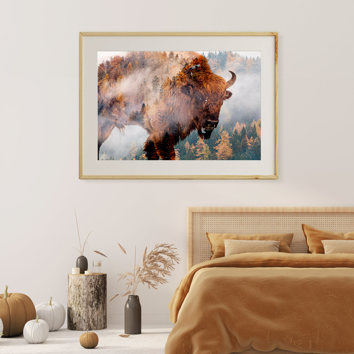 Bison with Foggy Forest Creative Poster Wall Art-Horizontal Posters NOT FRAMED-CetArt-10″x8″ inches-CetArt