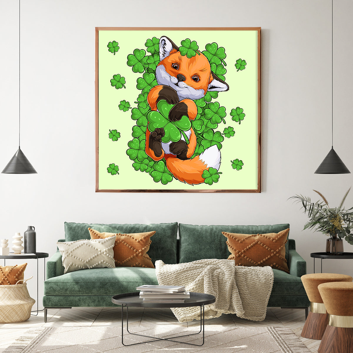 St Patrick Day Lucky Fox Decorations For Home Poster-Square Posters NOT FRAMED-CetArt-8″x8″ inches-CetArt