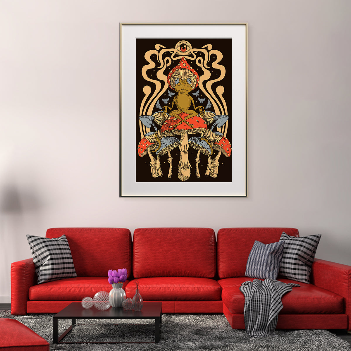 Frog Meditating Sitting on Mushroom Psychedelic Posters For Your Wall-Vertical Posters NOT FRAMED-CetArt-8″x10″ inches-CetArt