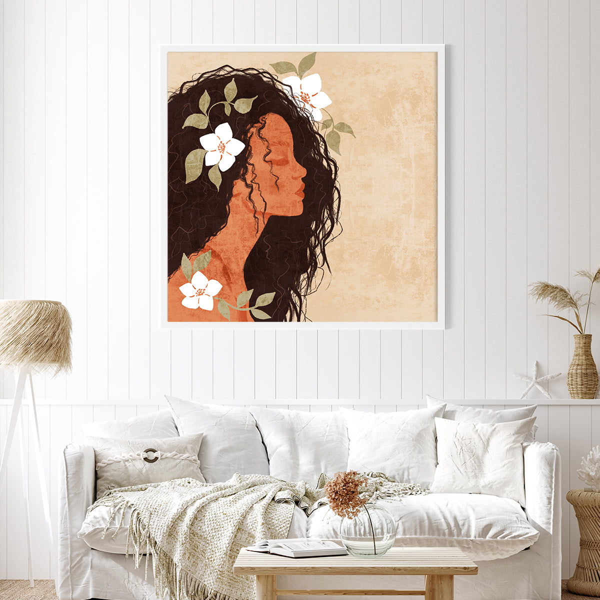 Girl in White Flowers Boho Style Posters For Home Decor-Square Posters NOT FRAMED-CetArt-8″x8″ inches-CetArt