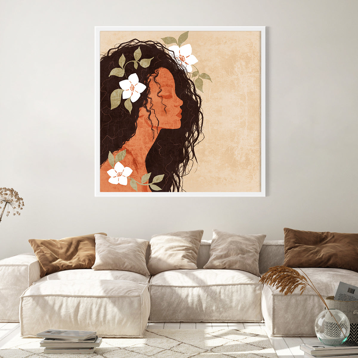 Girl in White Flowers Boho Style Posters For Home Decor-Square Posters NOT FRAMED-CetArt-8″x8″ inches-CetArt