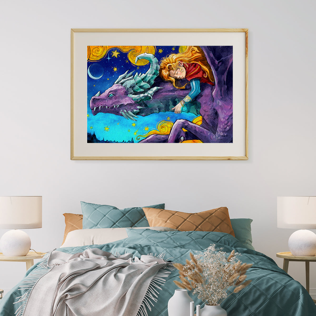 Girl on Dragon Poster Print Modern Wall Art-Horizontal Posters NOT FRAMED-CetArt-10″x8″ inches-CetArt