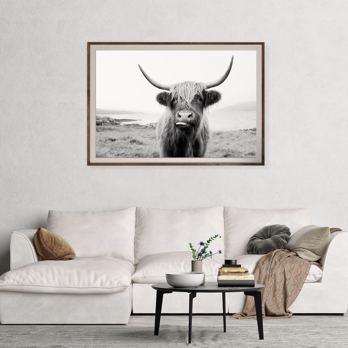 Black and White Scottish Highland Cow Room Posters-Horizontal Posters NOT FRAMED-CetArt-10″x8″ inches-CetArt