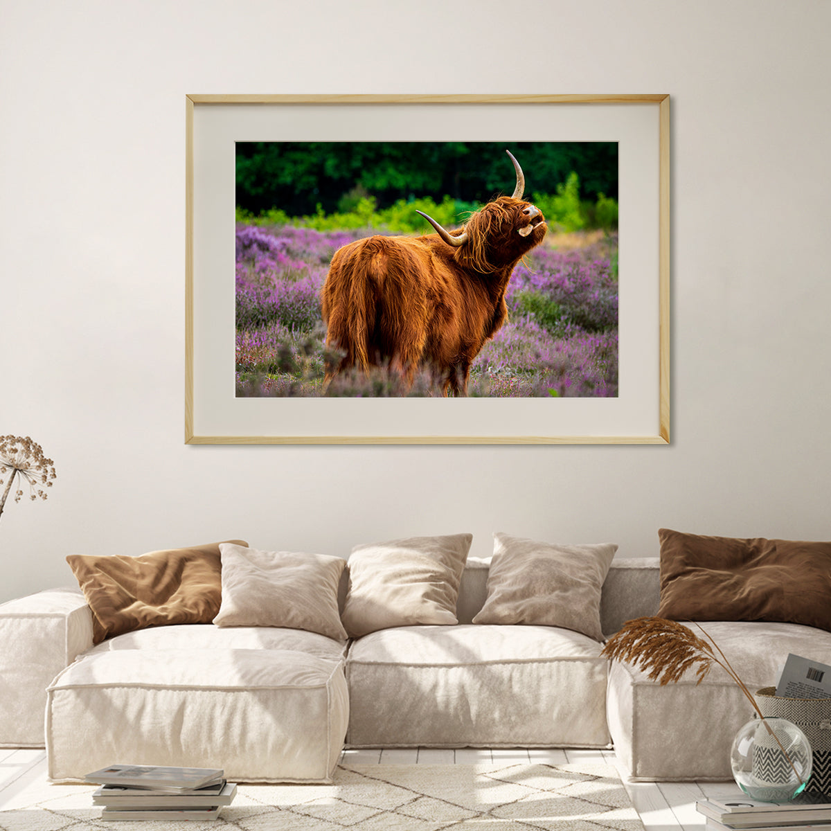 Scottish Highlander Cow in Meadow Posters Prints Wall Decor-Horizontal Posters NOT FRAMED-CetArt-10″x8″ inches-CetArt