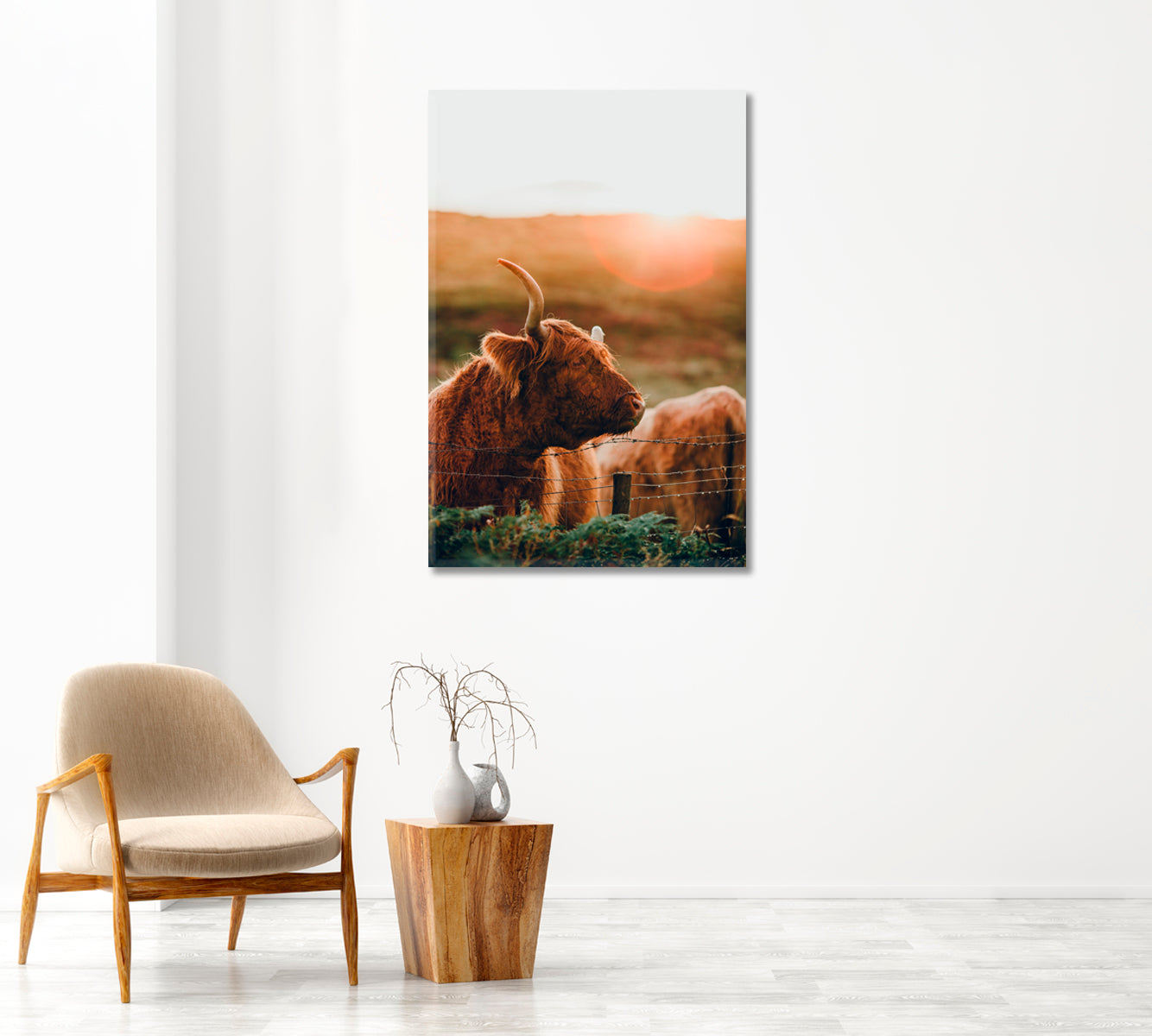 Highland Cow at Sunset Stunning Canvas Print-Canvas Print-CetArt-1 panel-16x24 inches-CetArt